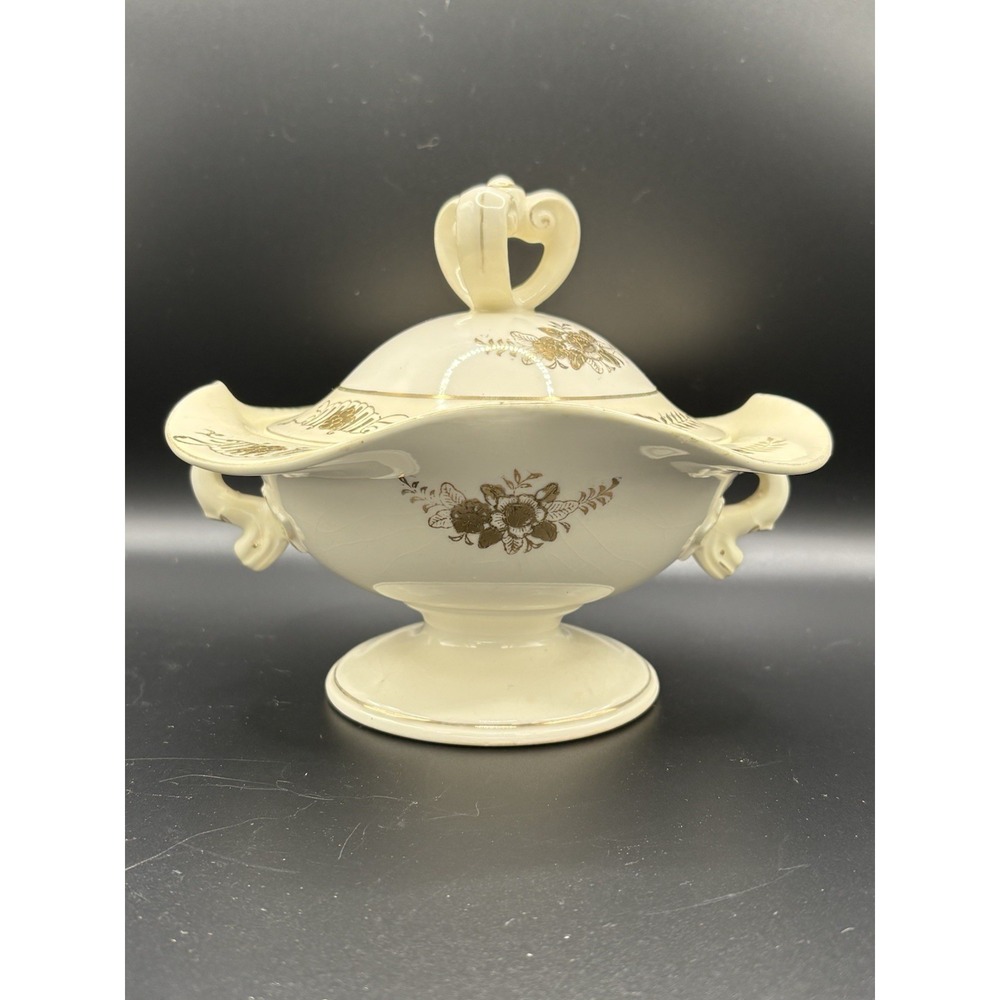 Vintage Arnart Japan Triple Condiment Server Hand-Painted Gold Floral Porcelain